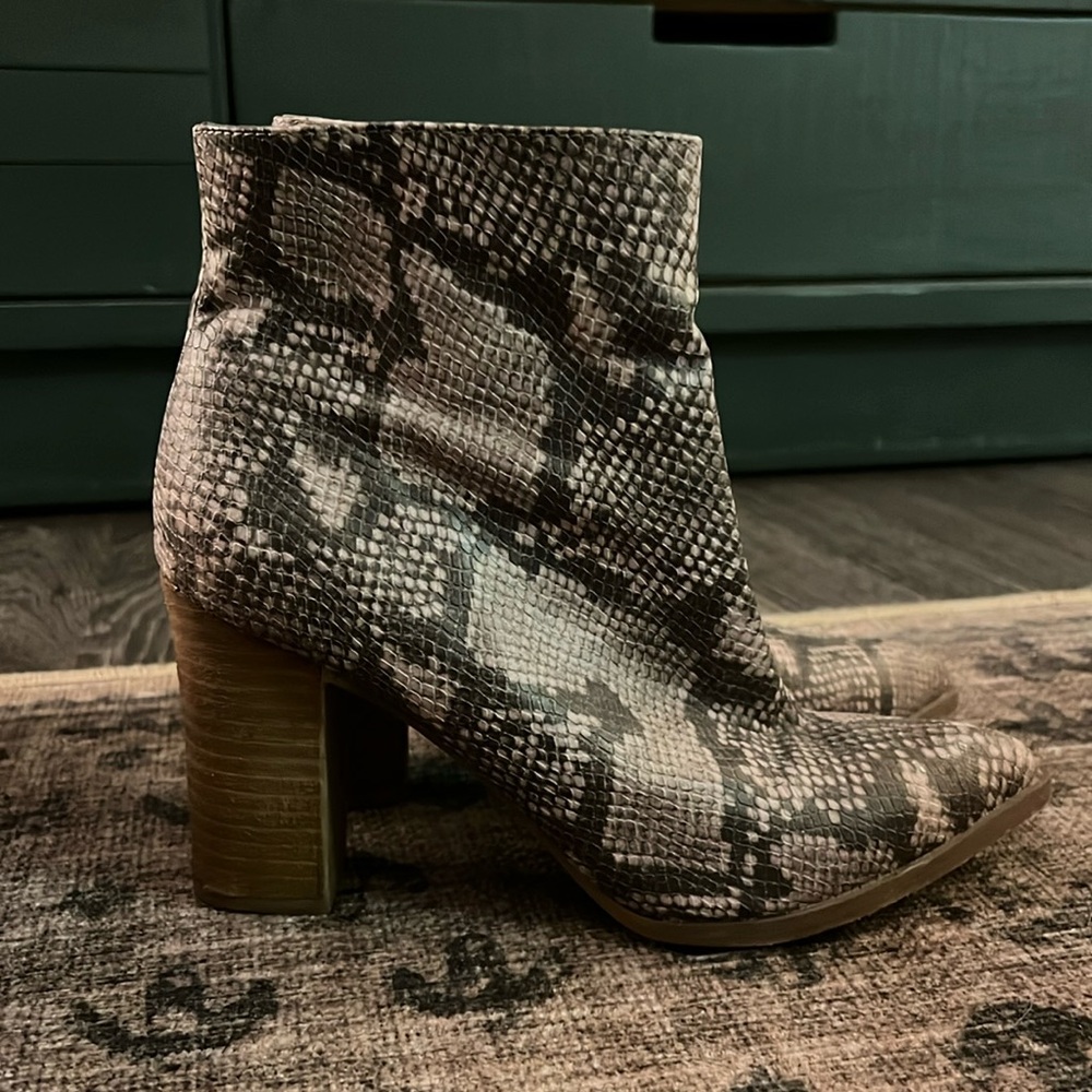 Gray Faux Snake Skin Heeled Boots